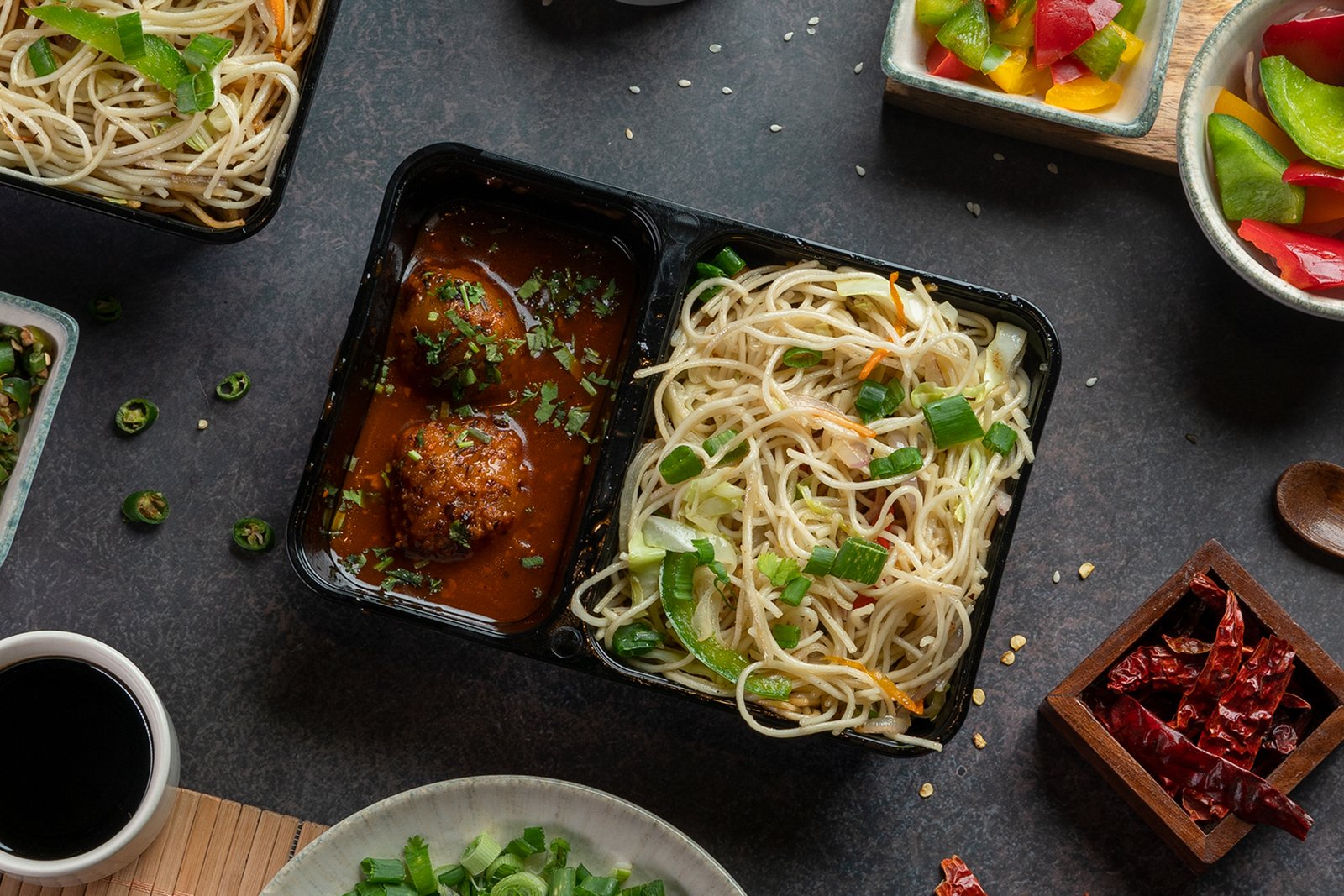 Hakka Noodles + Manchurian
